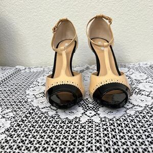 GEOX Respira Italian Patent Heels Black/Camel Color EUC Size 40